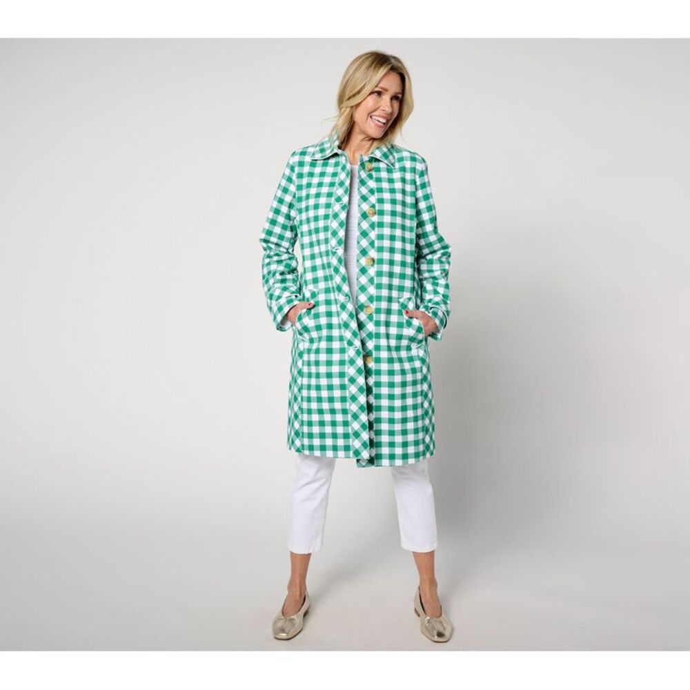 Isaac Mizrahi Live! Women's Petite Jacket 1XP Gingham Button Front Green A637030